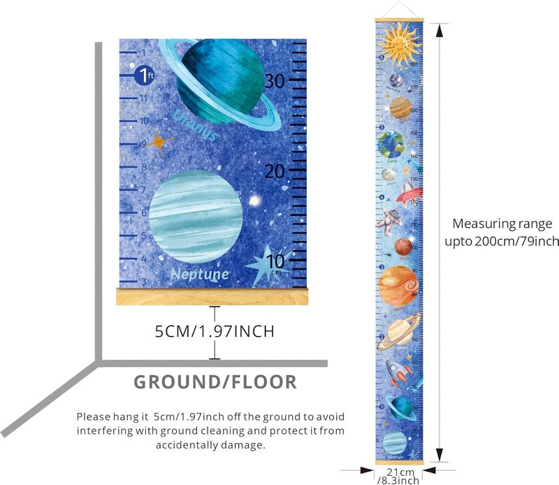 Home Evolution Kids Growth Chart Height Measuring Chart, Solar System Space Planets Canvas Wall Hanging Rulers for Baby Children Girls Bedroom Decor (Solar System) - Image 2